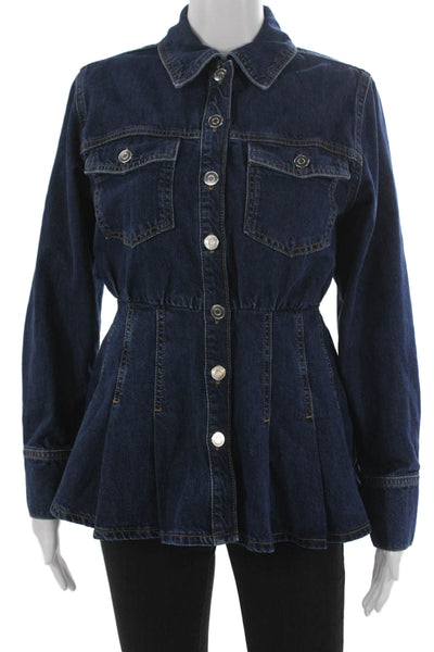 Aligne Womens Peplum Jacket Blue Cotton Button Long Sleeve Size 4