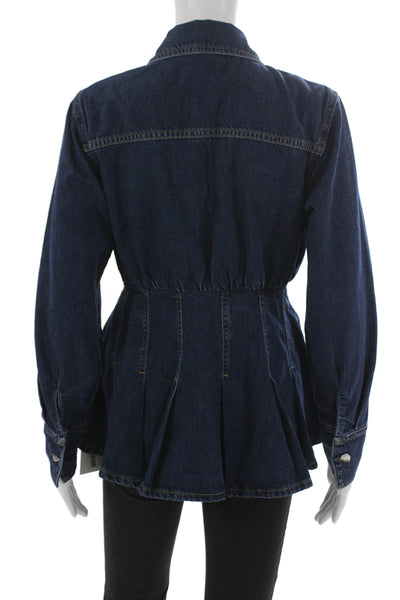 Aligne Womens Peplum Jacket Blue Cotton Button Long Sleeve Size 4