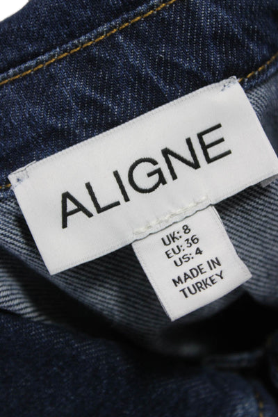 Aligne Womens Peplum Jacket Blue Cotton Button Long Sleeve Size 4