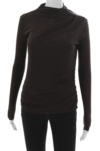 Theory Women Basic Blouse Brown Pima Cotton Modal Cowl Neck Long Sleeve Size S