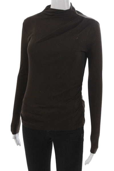 Theory Women Basic Blouse Brown Pima Cotton Modal Cowl Neck Long Sleeve Size S