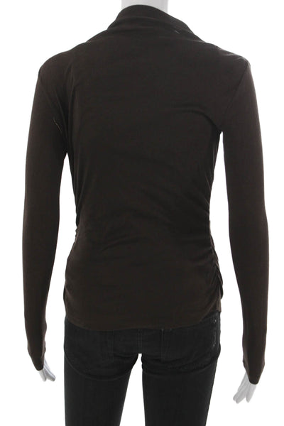 Theory Women Basic Blouse Brown Pima Cotton Modal Cowl Neck Long Sleeve Size S