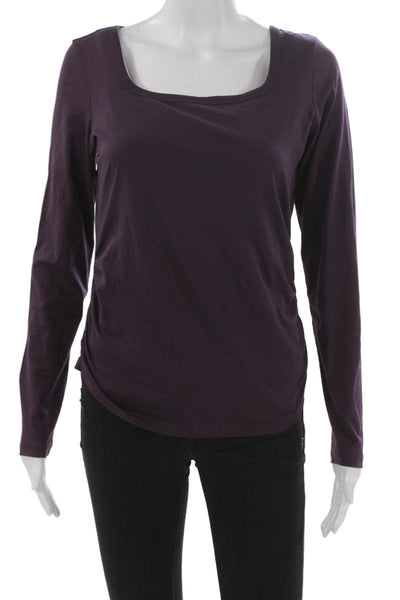 Theory Women Basic Purple Pima Cotton Square Neck Long Sleeve T-Shirt Size S
