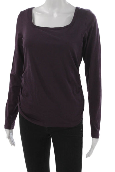 Theory Women Basic Purple Pima Cotton Square Neck Long Sleeve T-Shirt Size S