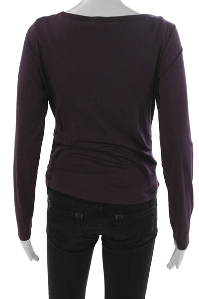 Theory Women Basic Purple Pima Cotton Square Neck Long Sleeve T-Shirt Size S