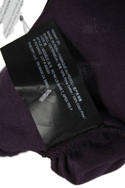 Theory Women Basic Purple Pima Cotton Square Neck Long Sleeve T-Shirt Size S
