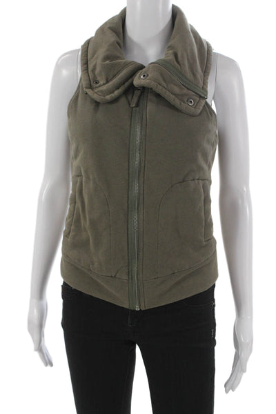 Splendid Women Vest Green Cotton Snap Closure Sleeveless Solid Fall Size S