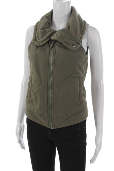 Splendid Women Vest Green Cotton Snap Closure Sleeveless Solid Fall Size S