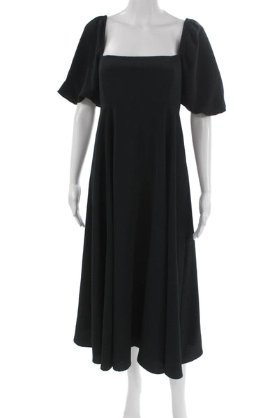 Hill House Women A-Line Dress Black Square Neck Short Sleeve Zip Size S