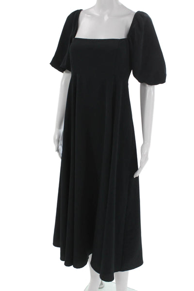 Hill House Women A-Line Dress Black Square Neck Short Sleeve Zip Size S