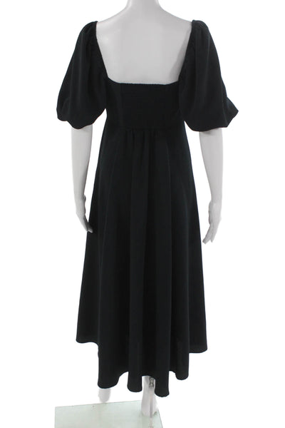 Hill House Women A-Line Dress Black Square Neck Short Sleeve Zip Size S