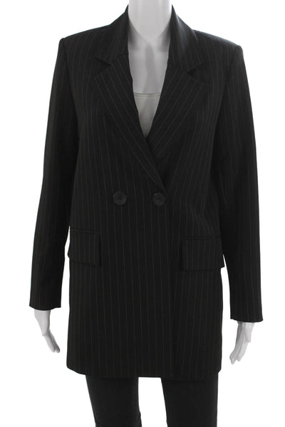 MNG Women Blazer Black Pinstripe Polyester Long Sleeve Button Size XS