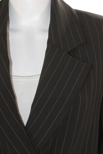 MNG Women Blazer Black Pinstripe Polyester Long Sleeve Button Size XS