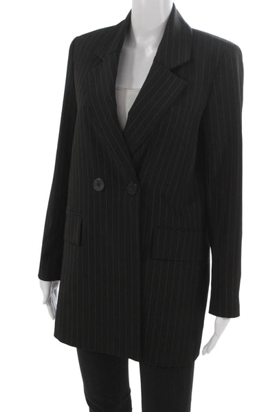 MNG Women Blazer Black Pinstripe Polyester Long Sleeve Button Size XS
