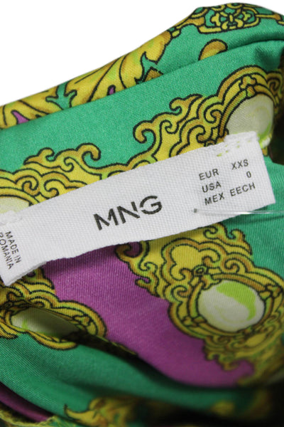 MNG Womens Floral Collared Button-Up Blouse Green Long Sleeve Size 0