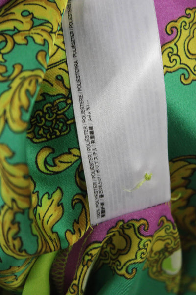 MNG Womens Floral Collared Button-Up Blouse Green Long Sleeve Size 0