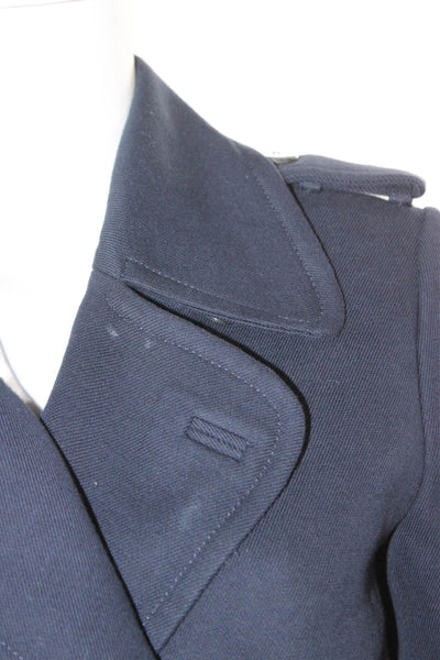 Mango Womens Pea Coat Blue Wool Button Long Sleeve Size S