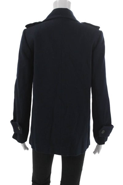 Mango Womens Pea Coat Blue Wool Button Long Sleeve Size S