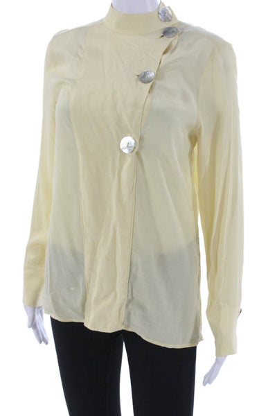 Mango Womens Tunic Blouse Yellow Mock Neck Button Long Sleeve Size 2