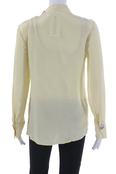 Mango Womens Tunic Blouse Yellow Mock Neck Button Long Sleeve Size 2