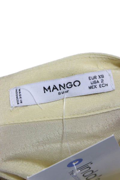 Mango Womens Tunic Blouse Yellow Mock Neck Button Long Sleeve Size 2