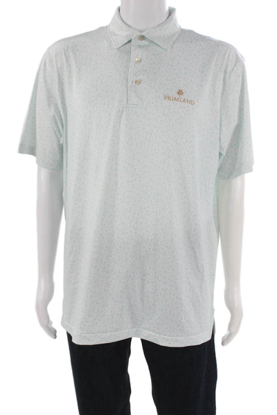 Peter Millar Mens Short Sleeve Collared Sports Print Polo Shirt White Blue Large