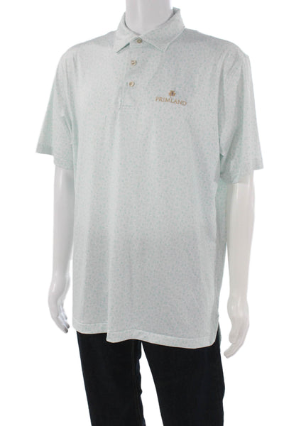 Peter Millar Mens Short Sleeve Collared Sports Print Polo Shirt White Blue Large