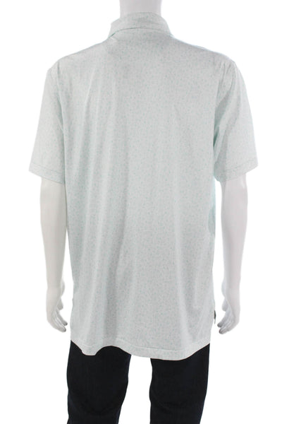 Peter Millar Mens Short Sleeve Collared Sports Print Polo Shirt White Blue Large