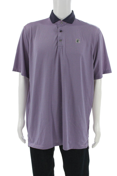 Greyson Mens Short Sleeve Collared Striped Knit Polo Shirt Purple Size Large