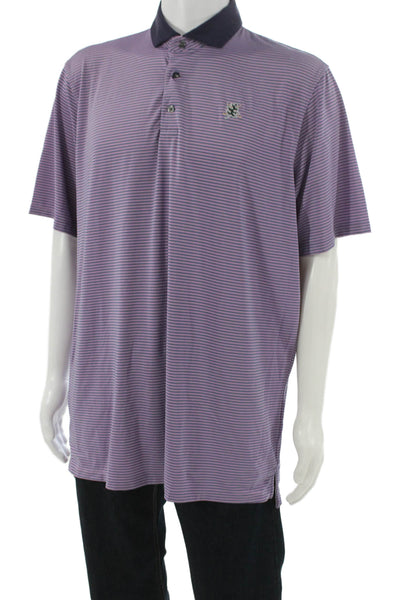 Greyson Mens Short Sleeve Collared Striped Knit Polo Shirt Purple Size Large