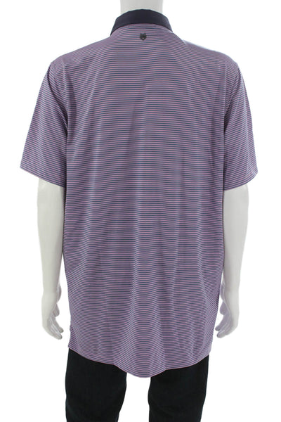 Greyson Mens Short Sleeve Collared Striped Knit Polo Shirt Purple Size Large