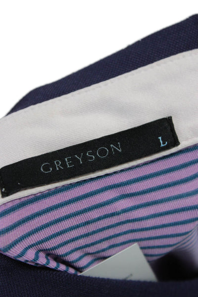 Greyson Mens Short Sleeve Collared Striped Knit Polo Shirt Purple Size Large
