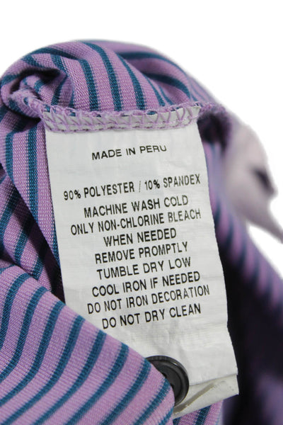 Greyson Mens Short Sleeve Collared Striped Knit Polo Shirt Purple Size Large