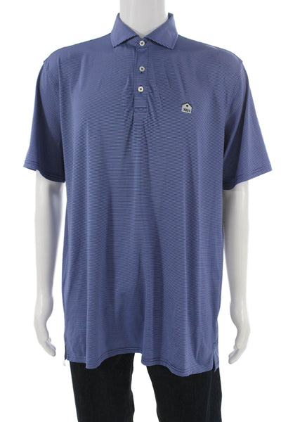 Holderness & Bourne Mens Short Sleeve Collared Striped Polo Shirt Blue Large