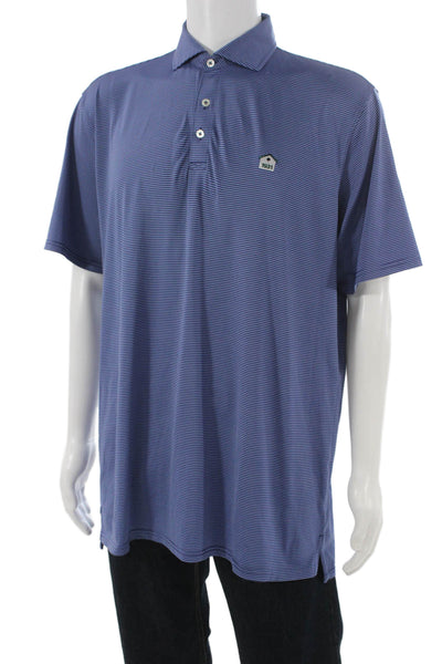 Holderness & Bourne Mens Short Sleeve Collared Striped Polo Shirt Blue Large