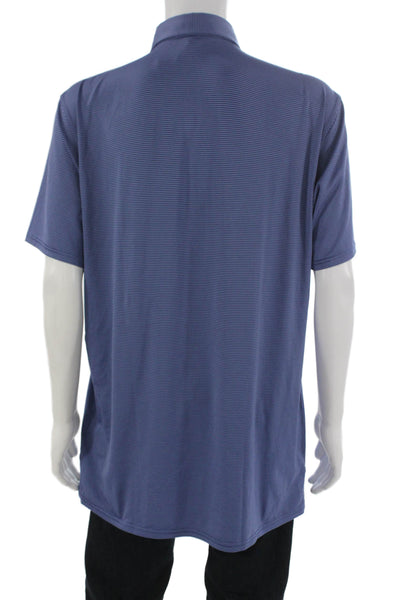 Holderness & Bourne Mens Short Sleeve Collared Striped Polo Shirt Blue Large