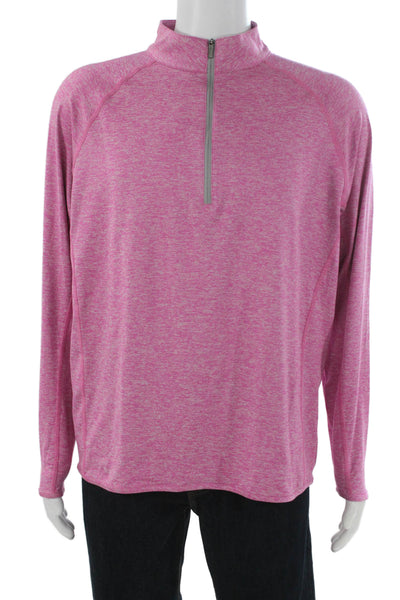 Peter Millar Mens Pullover Mock Neck Zip Long Sleeve Pink Polyester Size L