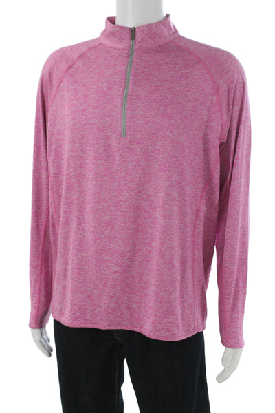 Peter Millar Mens Pullover Mock Neck Zip Long Sleeve Pink Polyester Size L