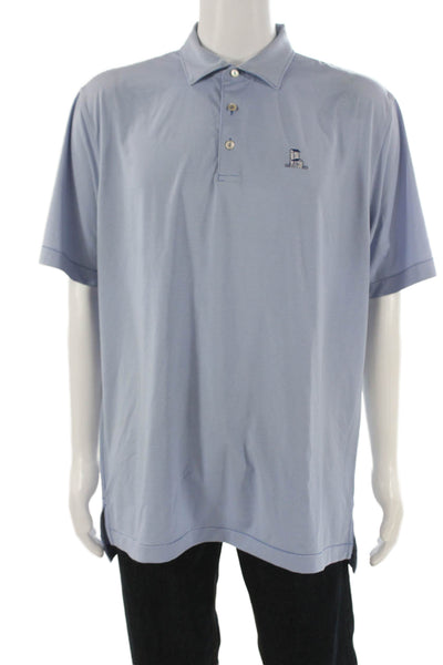 Peter Millar Mens Short Sleeve Collared Striped Knit Polo Shirt Blue White Large