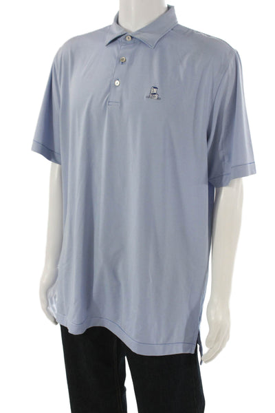 Peter Millar Mens Short Sleeve Collared Striped Knit Polo Shirt Blue White Large