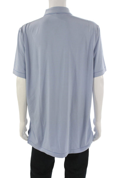 Peter Millar Mens Short Sleeve Collared Striped Knit Polo Shirt Blue White Large