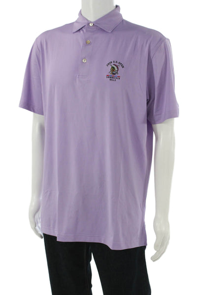 Peter Millar Mens Short Sleeve Collared Knit Polo Shirt Purple Size Medium