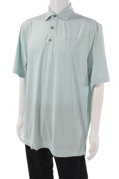 FootJoy Mens Short Sleeve Collared Striped Knit Polo Shirt Blue White Size Large