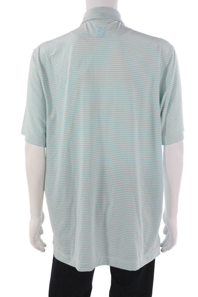 FootJoy Mens Short Sleeve Collared Striped Knit Polo Shirt Blue White Size Large