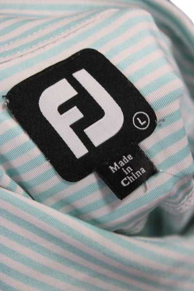 FootJoy Mens Short Sleeve Collared Striped Knit Polo Shirt Blue White Size Large