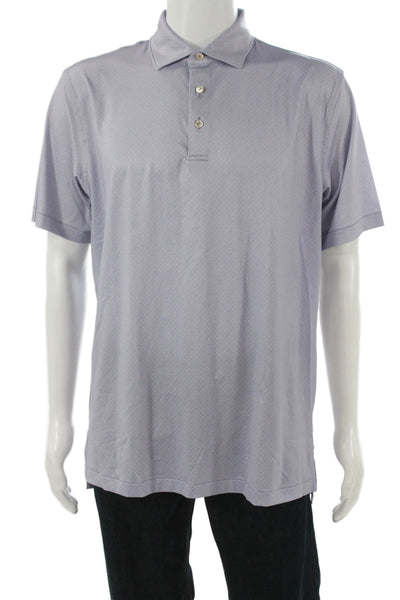 Peter Millar Mens Short Sleeve Collared Knit Printed Polo Shirt Purple Medium