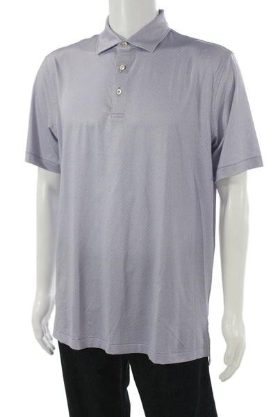 Peter Millar Mens Short Sleeve Collared Knit Printed Polo Shirt Purple Medium