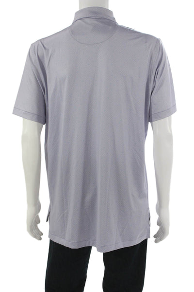 Peter Millar Mens Short Sleeve Collared Knit Printed Polo Shirt Purple Medium
