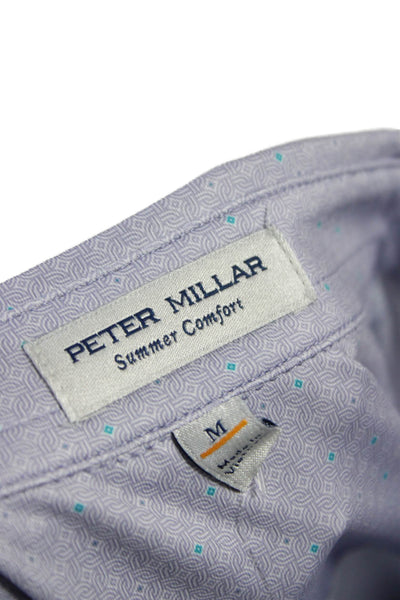 Peter Millar Mens Short Sleeve Collared Knit Printed Polo Shirt Purple Medium