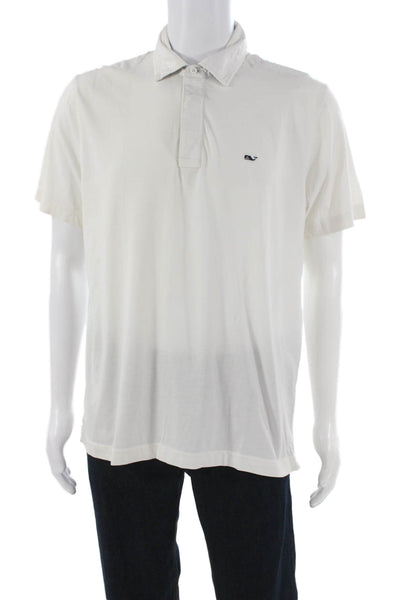Vineyard Vines Mens Short Sleeve Collared Logo Polo Shirt White Cotton Medium